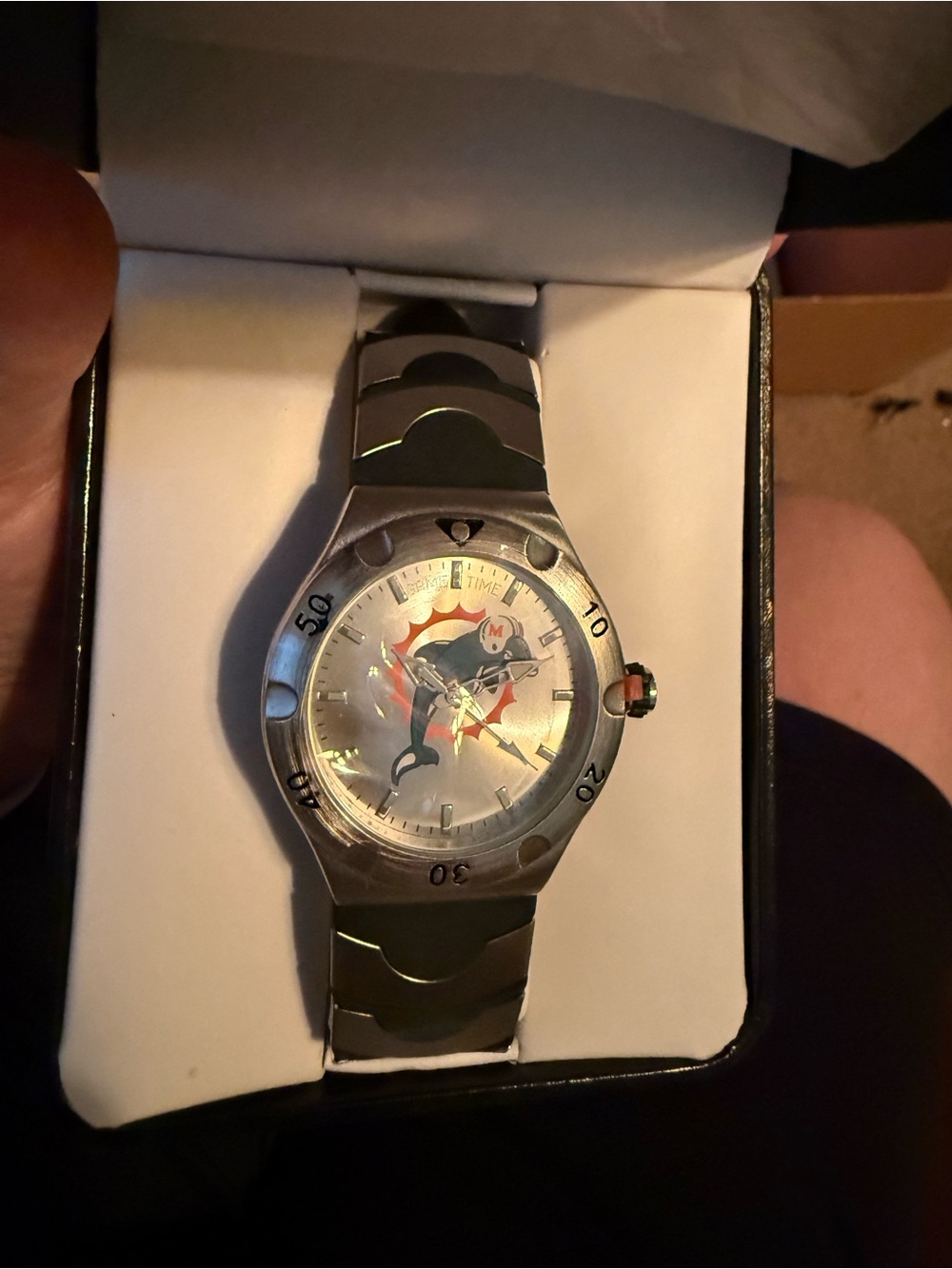 Men's Stainless Steel Sports Watch - Silver with Dolphin Motif